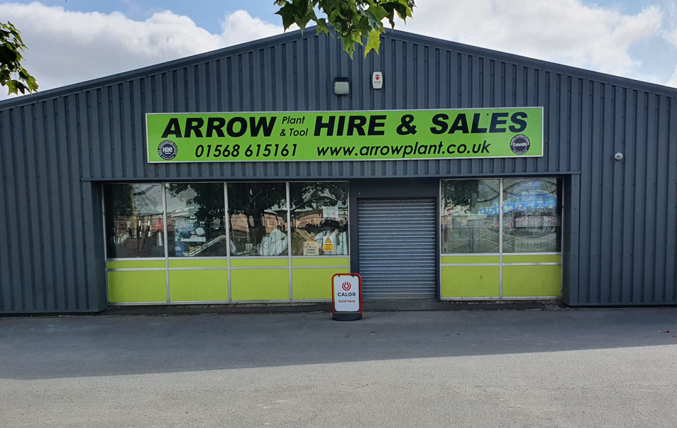 Headquarters of Bow Plant with a sign branded Arrow Hire & Sales