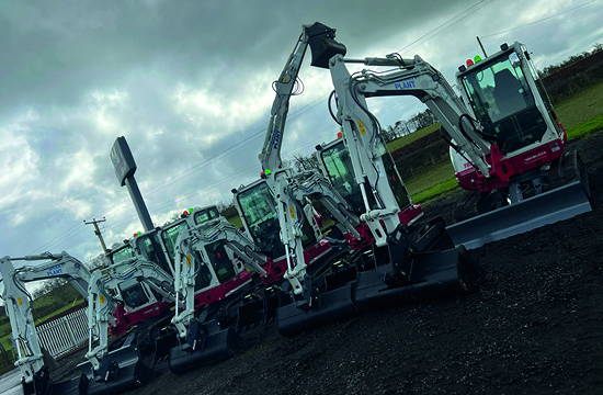 line up of takeuchi diggers