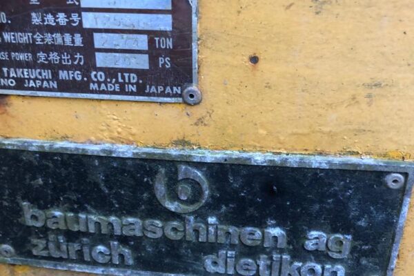 Serial plate of yellow takeuchi tb025 digger from early 1990's