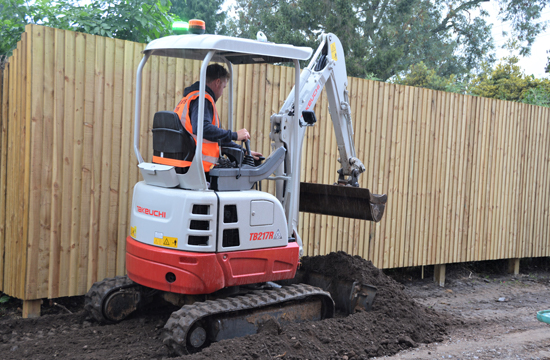 TB217 Compact Excavator mini digger 1.7 tonne working on a construction site