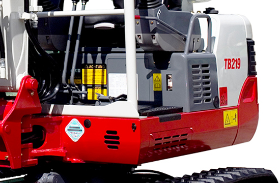 zoomed in view of this takeuchi 219 digger with durable steel wraparound