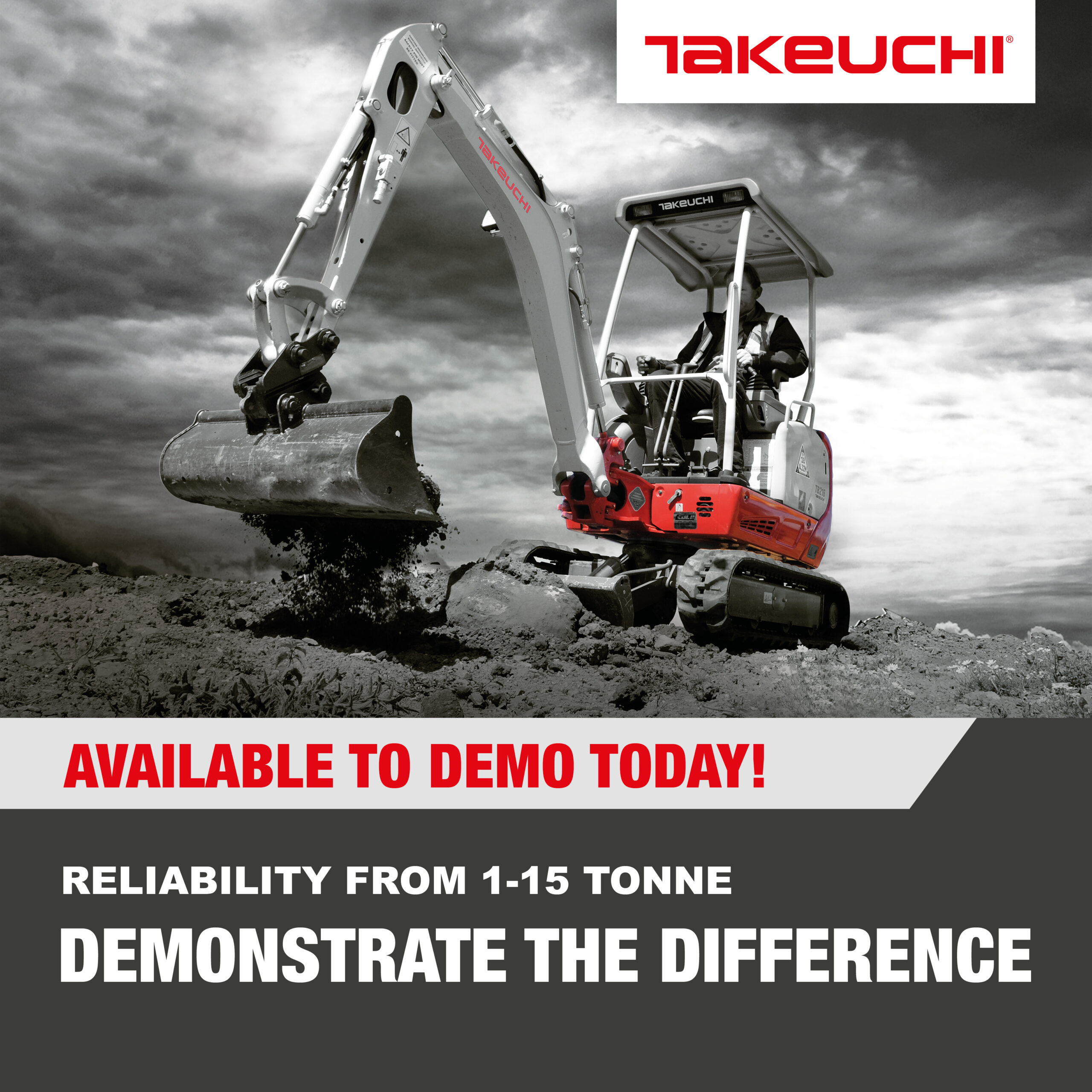 takeuchi excavator tipping bucket demo offer
